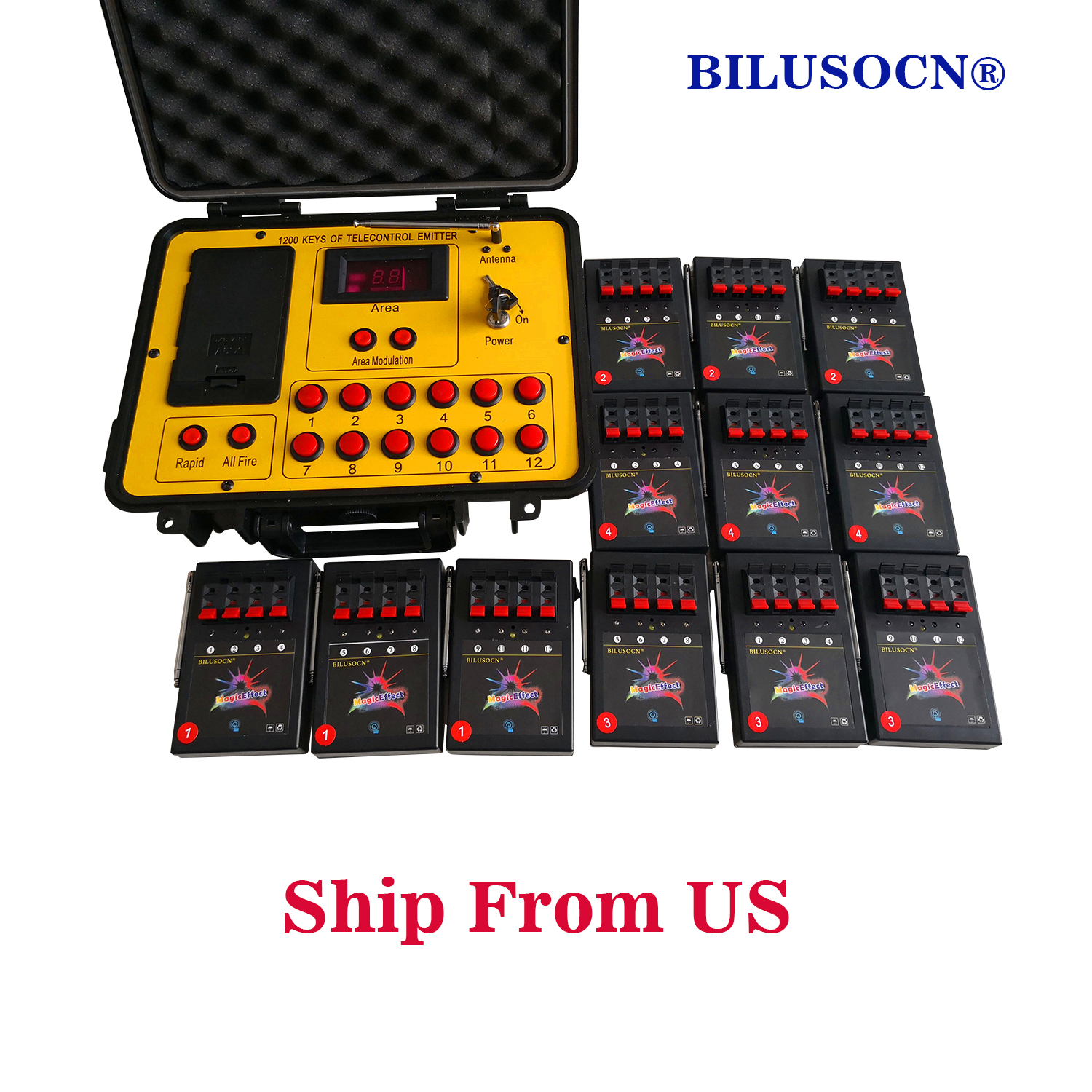 Shipping From USA Bilusocn 500M distance+48 Cues Fireworks Firing System ABS Waterproof Case remote Control Equipment