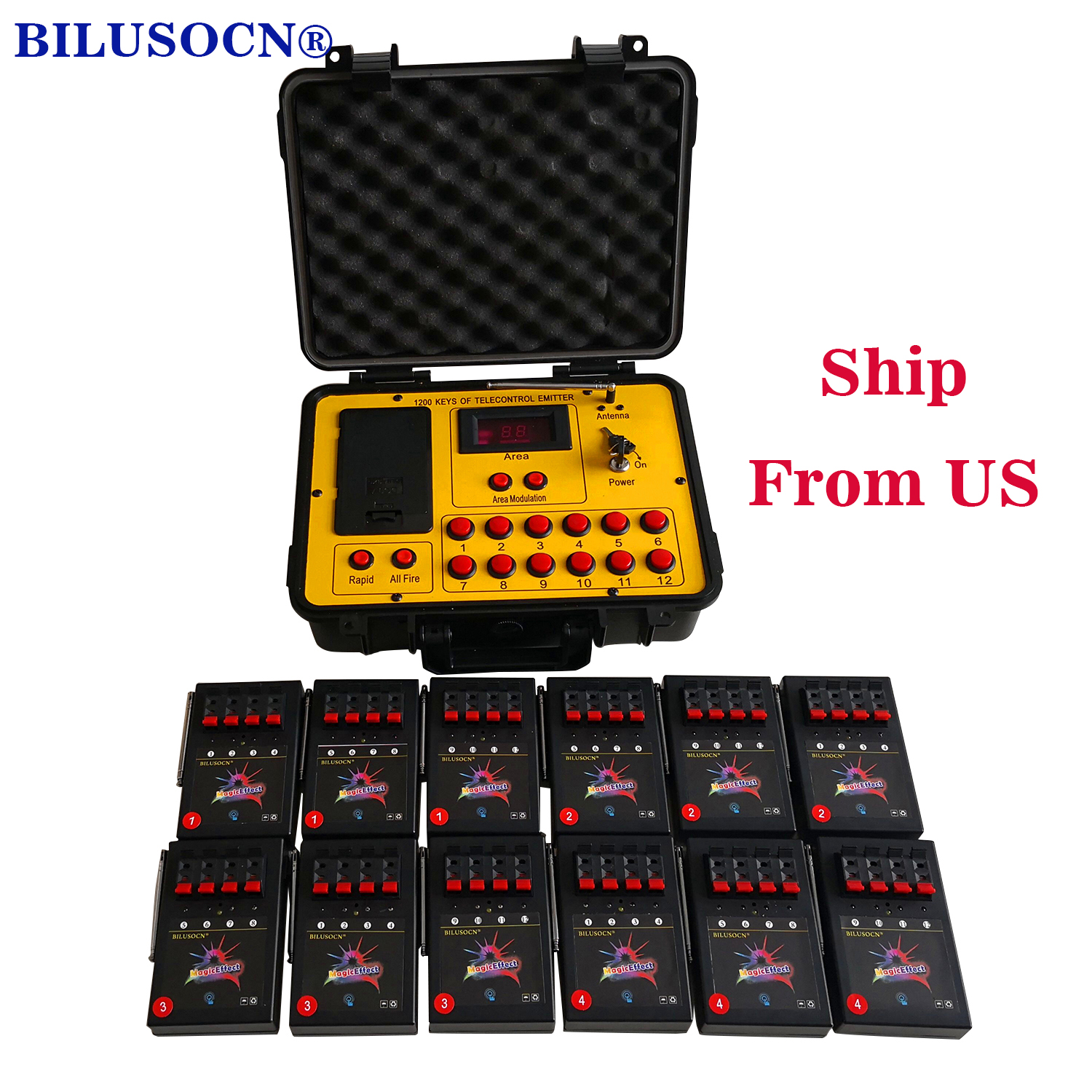 Shipping From USA Bilusocn 500M distance+48 Cues Fireworks Firing System ABS Waterproof Case remote Control Equipment