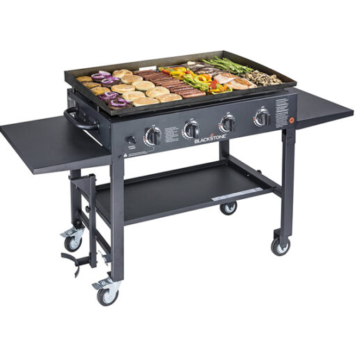 Blackstone 1554 Cooking 4 Burner Flat Top Gas Grill Propane Fuelled Restaurant Grade Professional 36” Outdoor Griddle Station with Side Shelf, 36 Inch, Black
