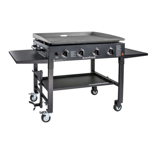 Blackstone 1554 Cooking 4 Burner Flat Top Gas Grill Propane Fuelled Restaurant Grade Professional 36” Outdoor Griddle Station with Side Shelf, 36 Inch, Black