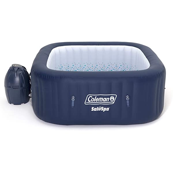 Coleman 15442-BW SaluSpa 4 Person Portable Inflatable Outdoor Square Hot Tub Spa with 114 Air Jets, Cover, Pump, and 2 Filter Cartridges, Gray