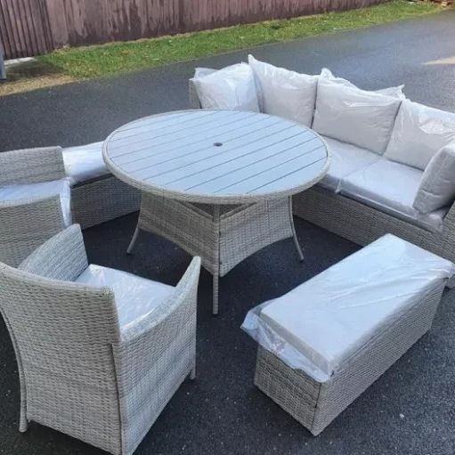 9 seater luxury set of garden furniture in grey rattan