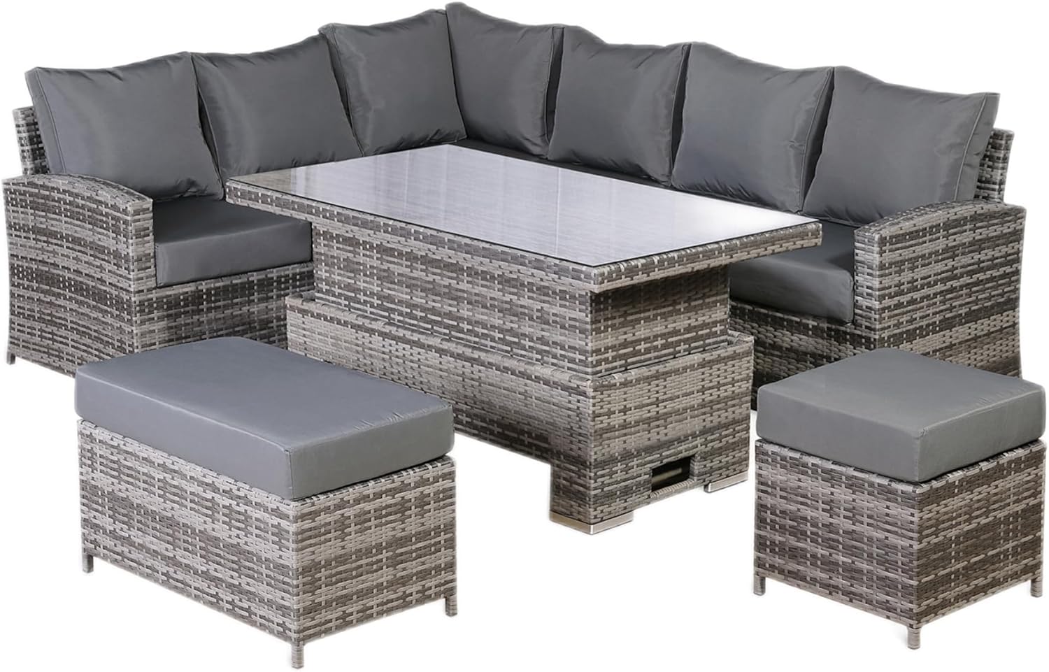 Club Rattan Harmony High Back LEFT Corner Sofa with Rising Table in Grey, 9 seater garden rattan Garden furniture with FREE RAIN COVER