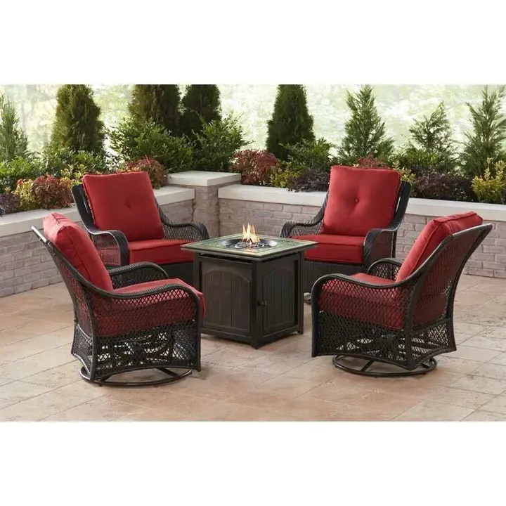 5-Piece Steel Patio Fire Pit Conversation Set with Cushions
