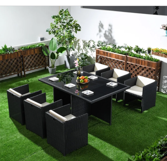 7 Piece Rattan Dining Table Outdoor Conversation Set