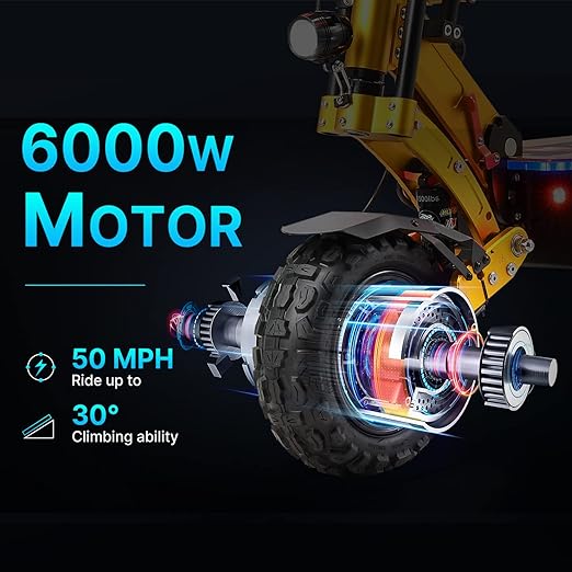 Yume X11PRO Electric Scooter C-Shaped Absorber 30AH Li Battery 60V 6000W Dual Motors up to 50 MPH 60 Miles Hydraulic Brake 11 Off Road Tubeless Tire with Steering Damper 440lbs Max Loading