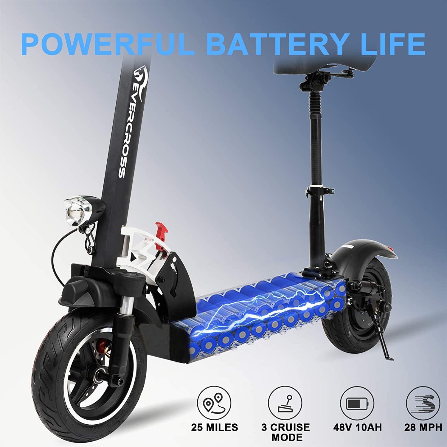 EVERCROSS H5 Electric Scooter, Electric Scooter for Adults with 800W Motor, Up to 28MPH & 25 Miles-10'' Solid Tires, E-Scooter with Seat & Dual Braking