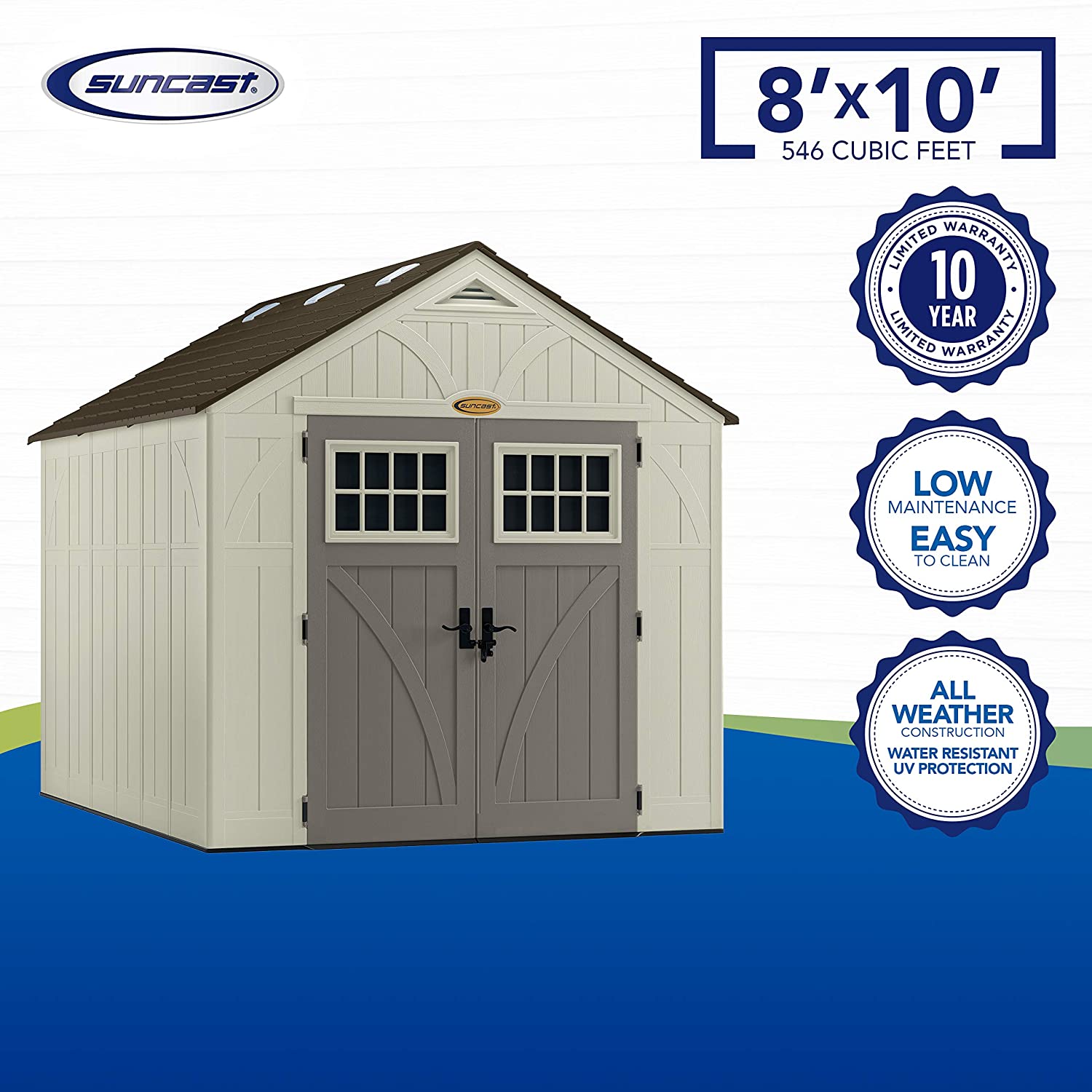 Suncast 8' x 10' Heavy-Duty Resin Tremont Storage Shed, Sand