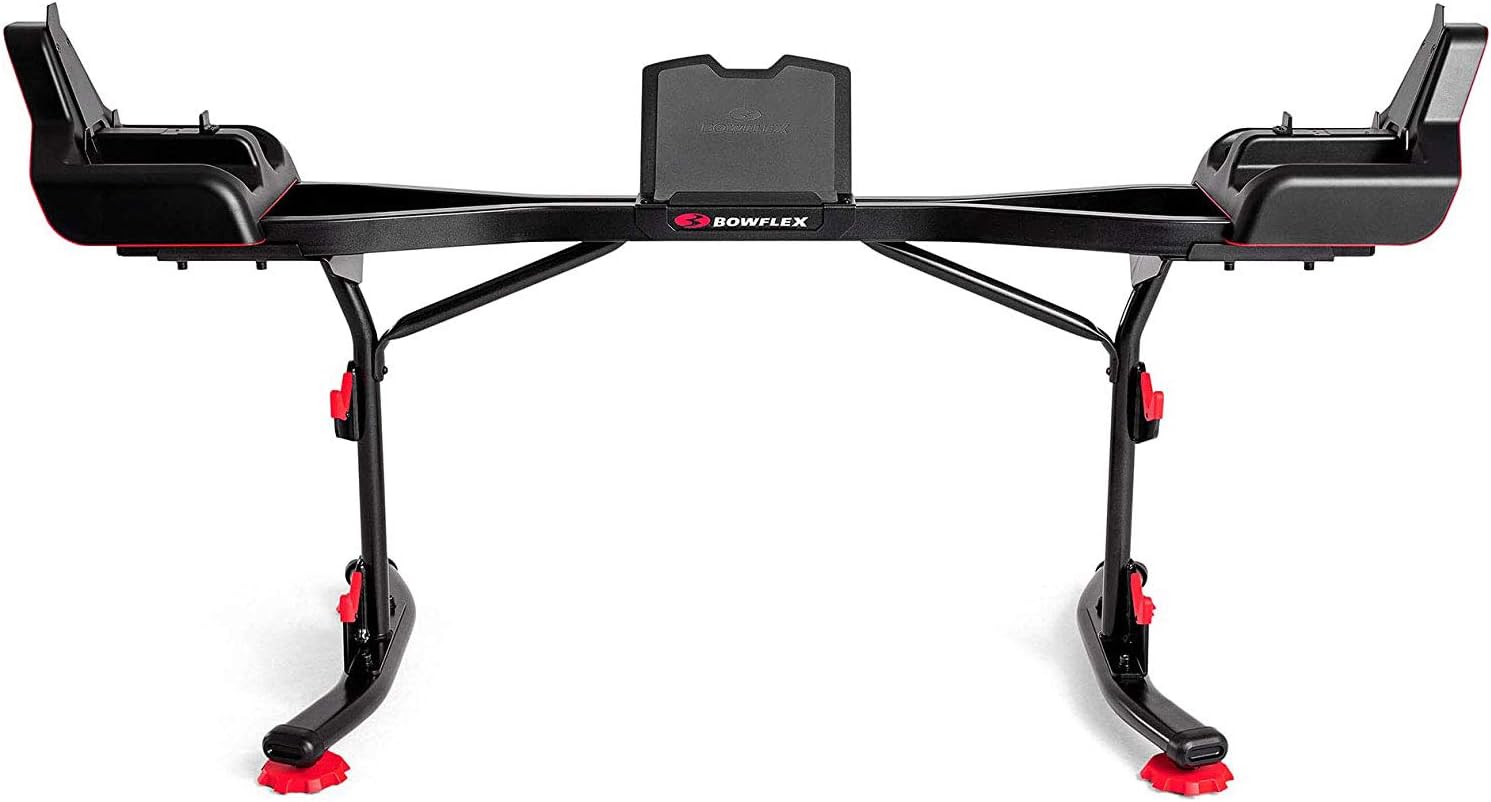 Bowflex SelectTech Adjustable Full Body Strength System Barbell and Curl Bar Bundle with Full Body Strength System Barbell Stand and Media Rack