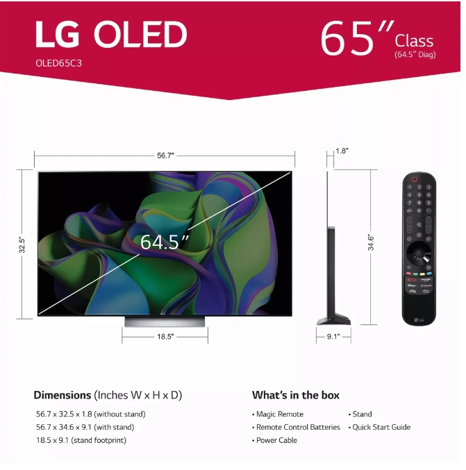LG OLED evo C3 65 inch Class 4K Smart TV 2023