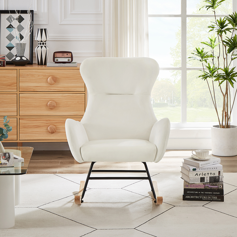 off white velvet rocking chair