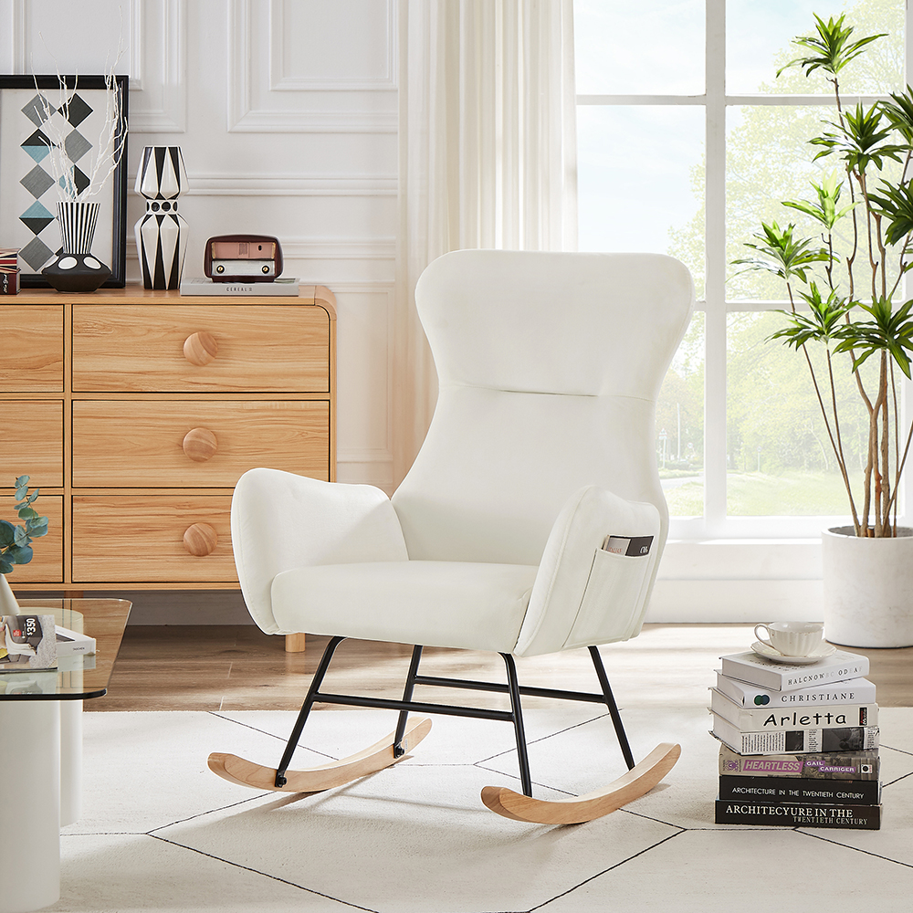 off white velvet rocking chair