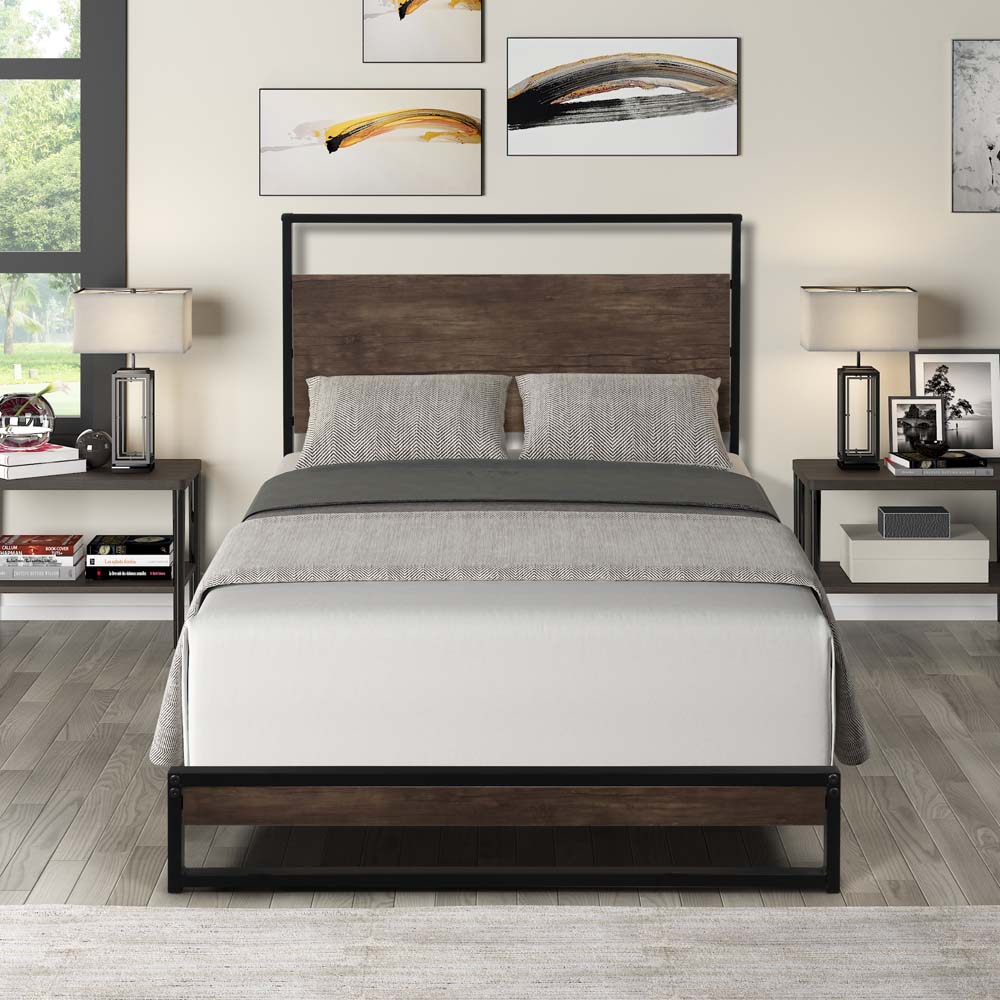 Twin metal bed frame with wood slats