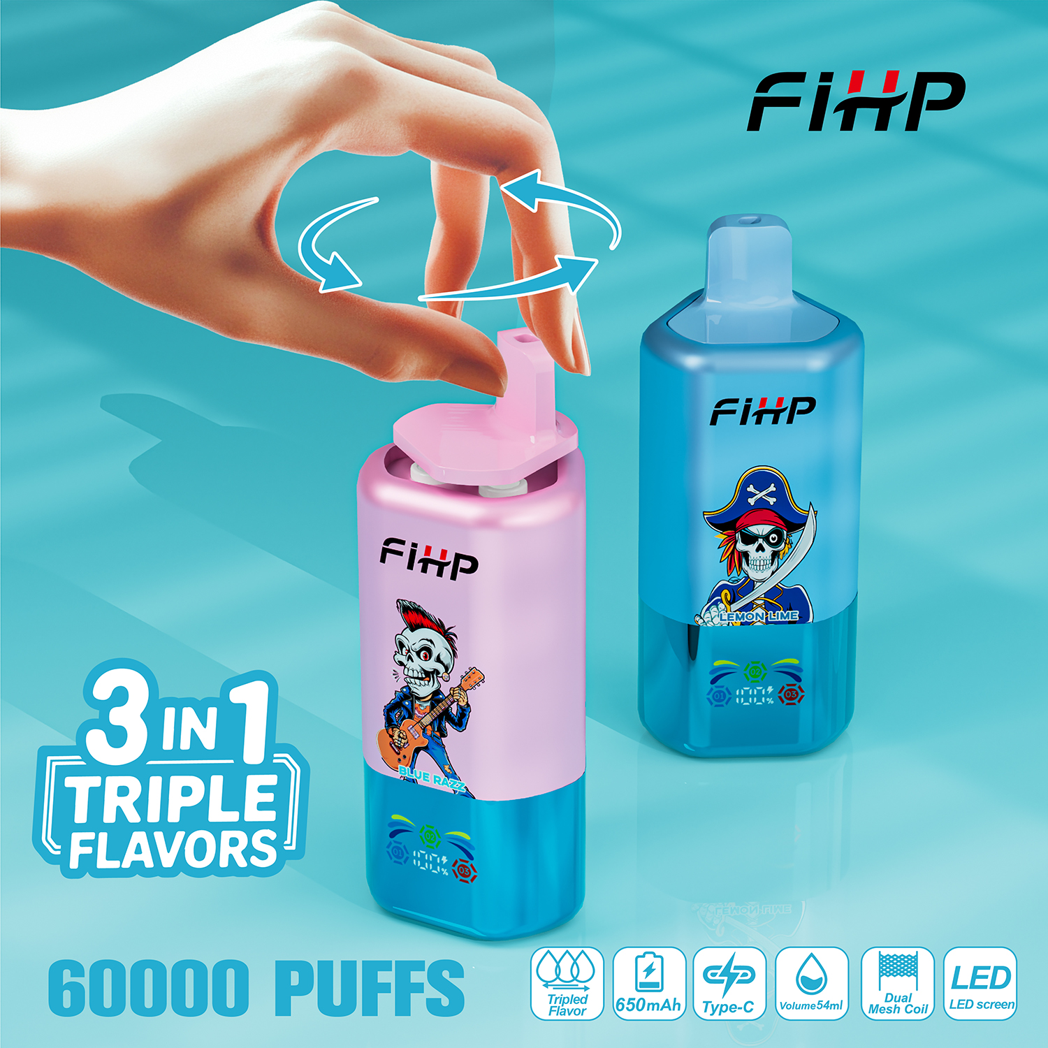 FIHP 60000  3in1  Multiple Flavors mesh coil vape - levipo