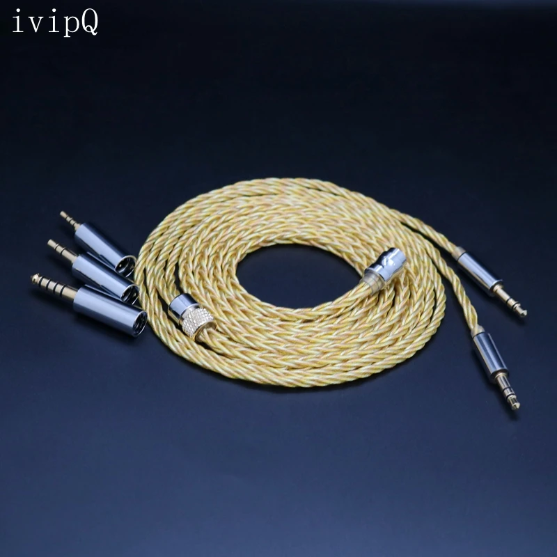 IvipQ-244-8-core gold silver copper modular plug (2.5mm+3.5mm+4.4mm) HD650 HD800 HIFIMAN ANANDA T3-03 D9200 earphone replacement