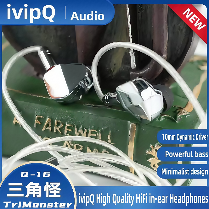 IVIPQ Trimonster Hifi 1DD dynamic driver IEM headphones with stainless steel shell, equipped with a 4.4mm 2PIN balanced cable, HIFI in-ear monitor