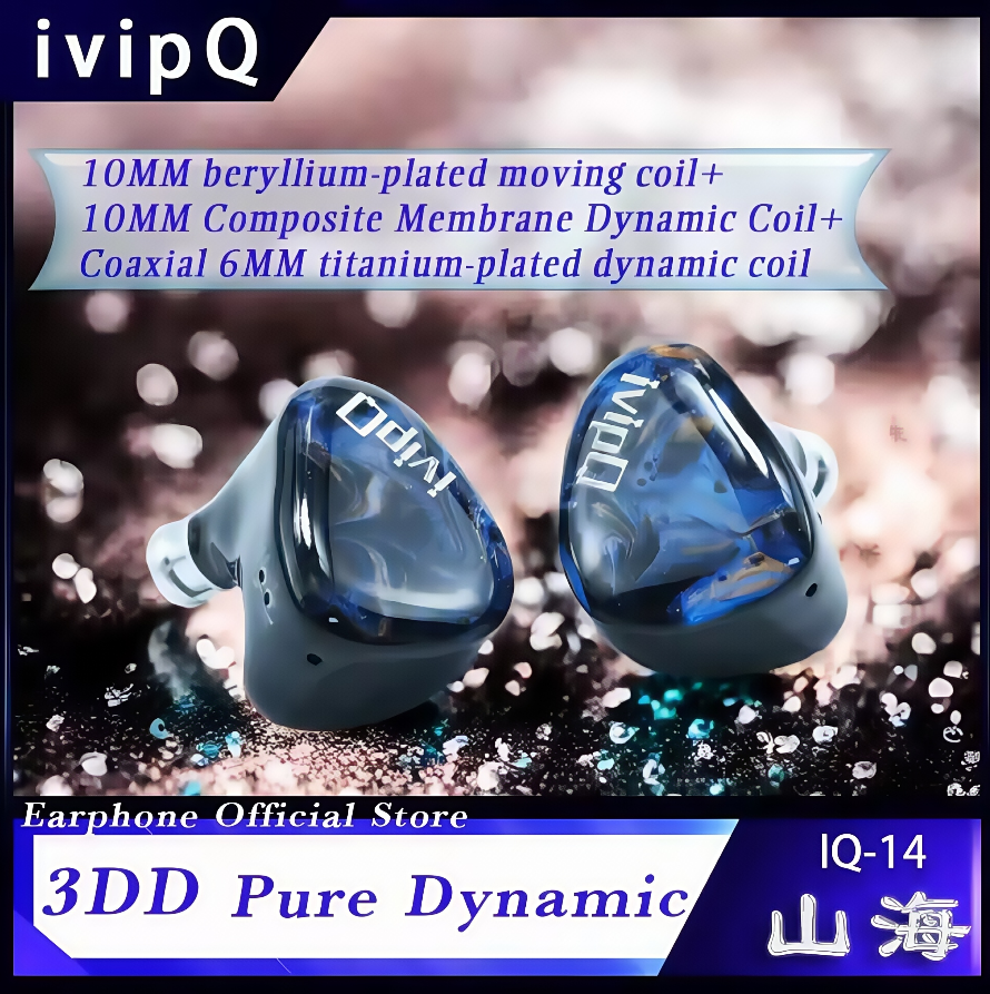 ivipQ Shanhai High-end in Ear HiFi Earphone 10mm 3DD Dynamic for Musicians IEMs 0.78mm 2pin Detachable Upgrade Cable 4.4mm Plug