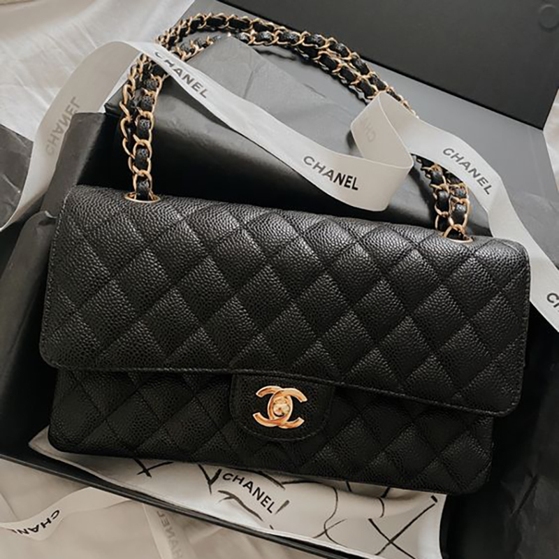 Chanel Medium Classic Double Flap Bag Black Caviar Gold Hardware