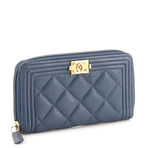 Chanel Boy Zip Around Wallet Quilted Caviar Small