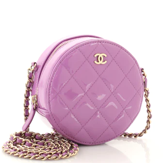 Chanel Round Clutch with Chain Quilted Patent Mini