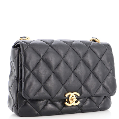Chanel Lacquered Metal CC Flap Bag Quilted Lambskin Small