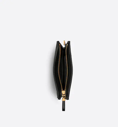 DIOR CARO ZIPPED POUCH WITH CHAIN Black Supple Cannage Calfskin