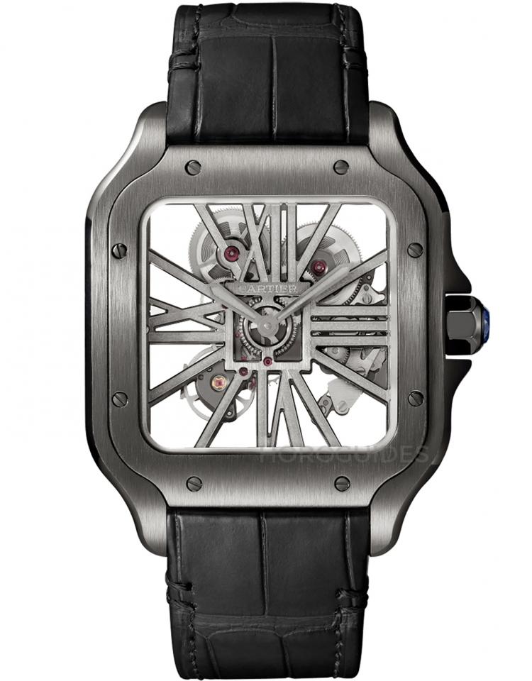 CARTIER Santos Skeleton Black Steel Mens Watch, WHSA0009