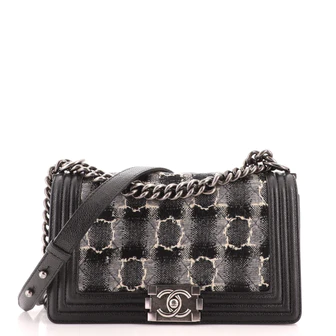Chanel Boy Flap Bag Quilted Tweed with Caviar Old Medium