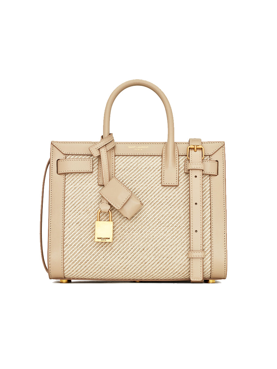 YSL Sac De Jour Nano in Canvas in Beige and Sea Salt