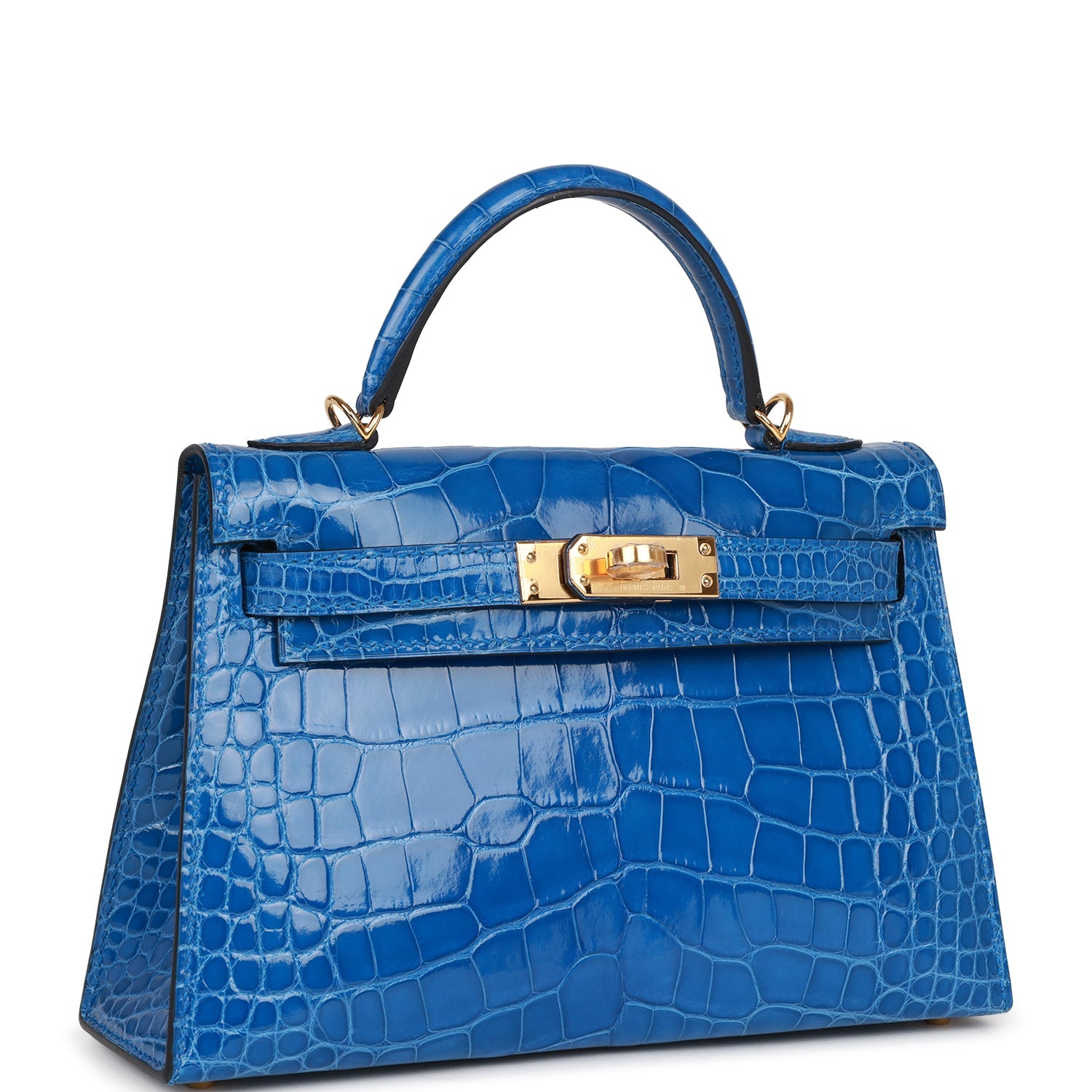 Hermès Kelly Sellier 20 Bleu Zellige Shiny Alligator Gold Hardware
