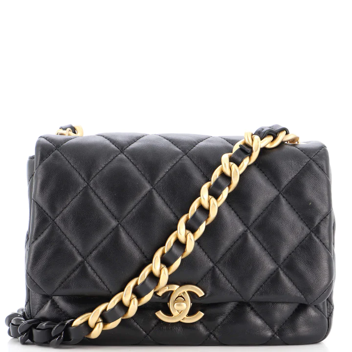 Chanel Lacquered Metal CC Flap Bag Quilted Lambskin Small