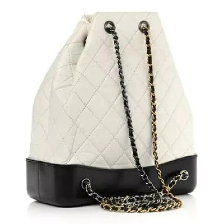 CHANEL Aged Calfskin Quilted Gabrielle Backpack Black White