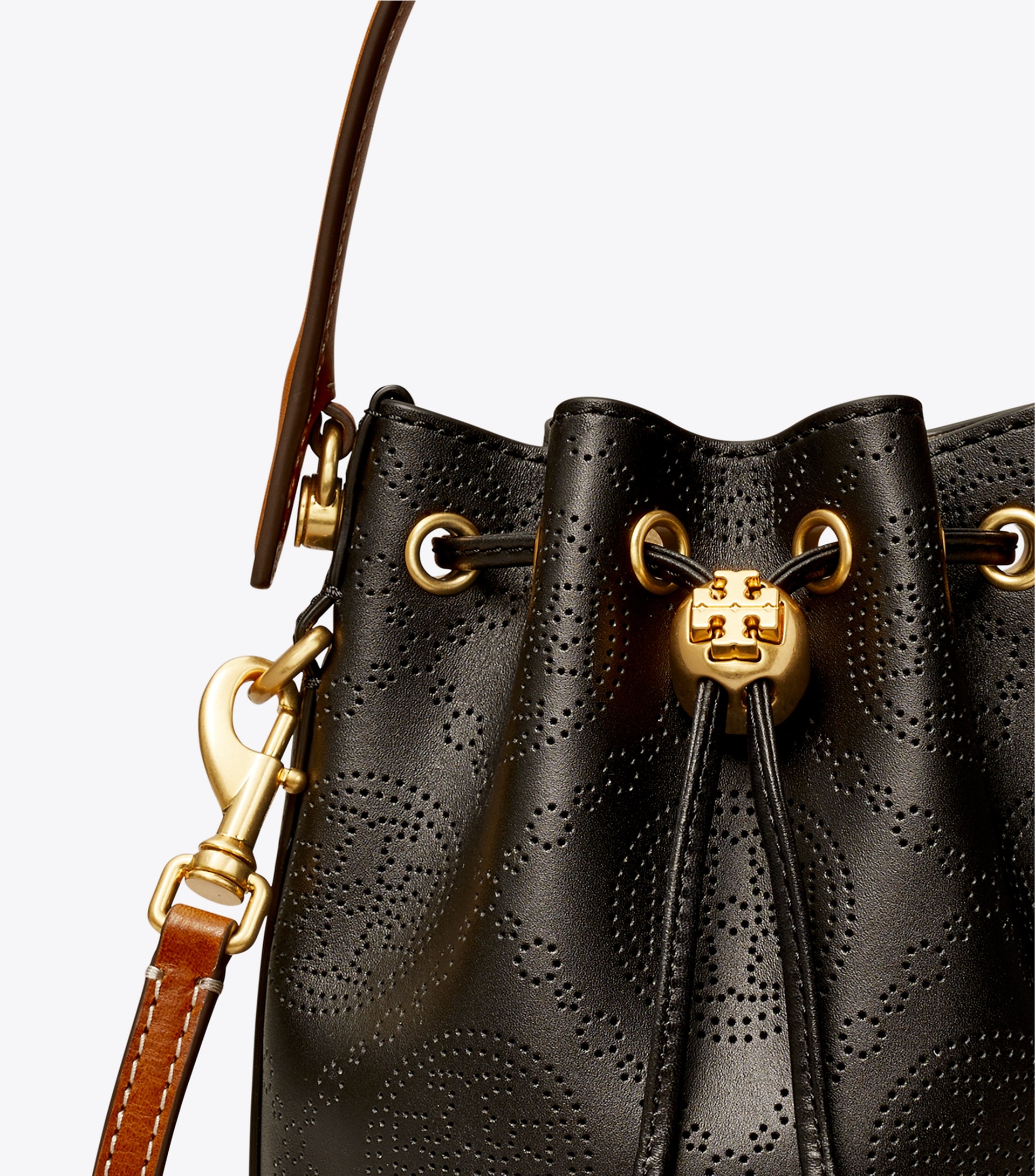 MINI T MONOGRAM PERFORATED LEATHER BUCKET BAG