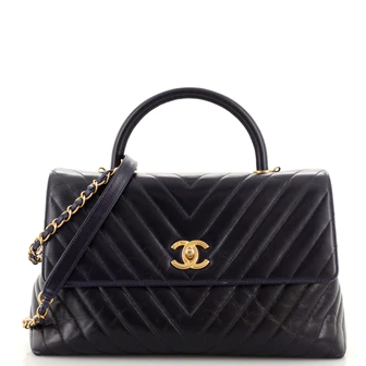 Chanel Coco Top Handle Bag Chevron Calfskin Medium