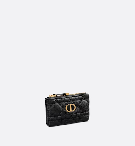 DIOR CARO ZIPPED KEY CASE Black Supple Cannage Calfskin