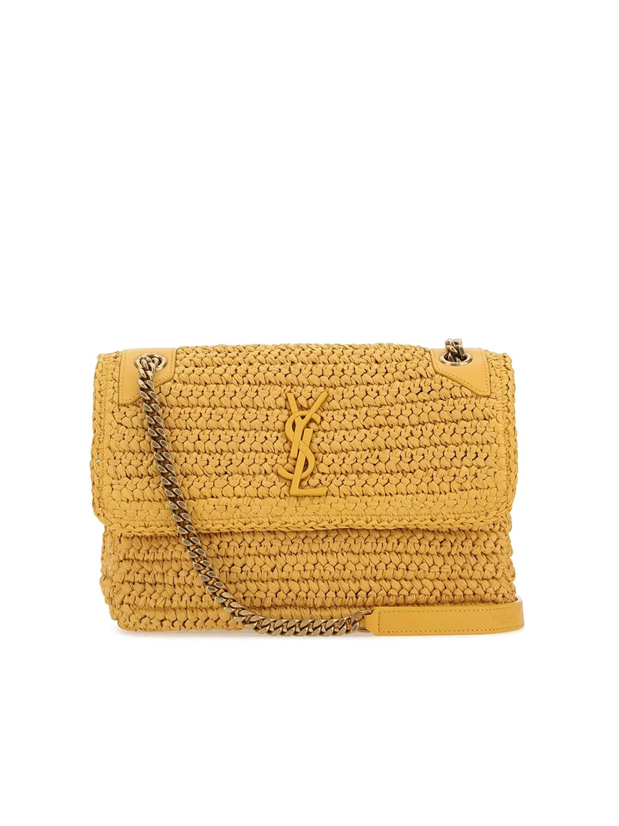 YSL Niki Medium Chain Bag in Raffia and Leather