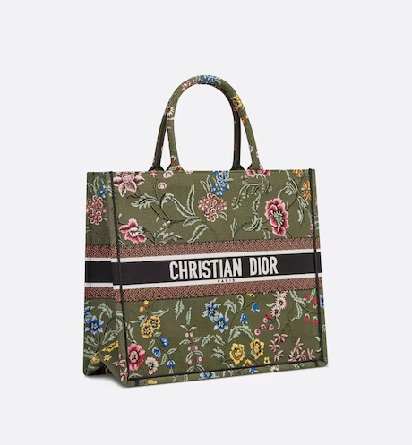 LARGE DIOR BOOK TOTE Green Multicolor Dior Petites Fleurs Embroidery (42 x 35 x 18.5 cm)