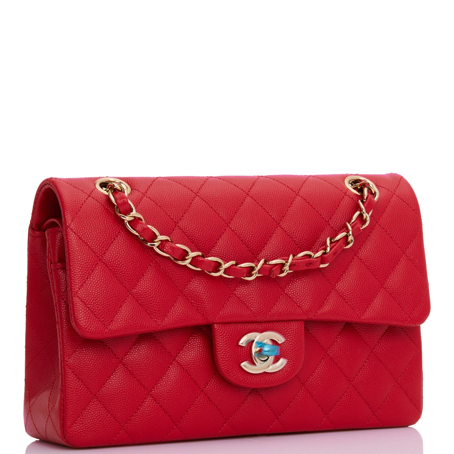 Chanel Small Classic Double Flap Red Caviar Light Gold Hardware