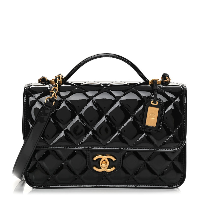 Chanel Patent Quilted Small Top Handle Flap Black