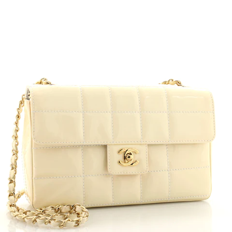 Chanel Chocolate Bar Flap Bag Quilted Patent Medium