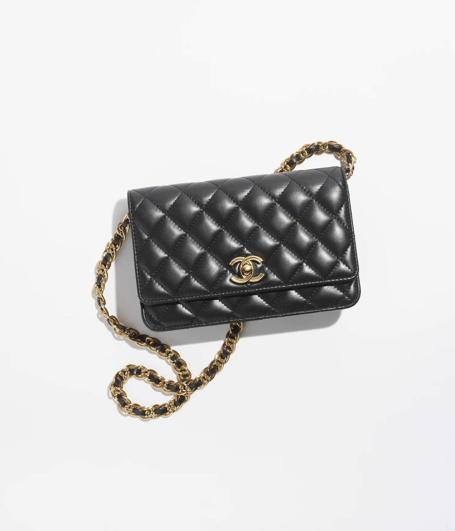 WALLET ON CHAIN Lambskin & Gold Metal Black
