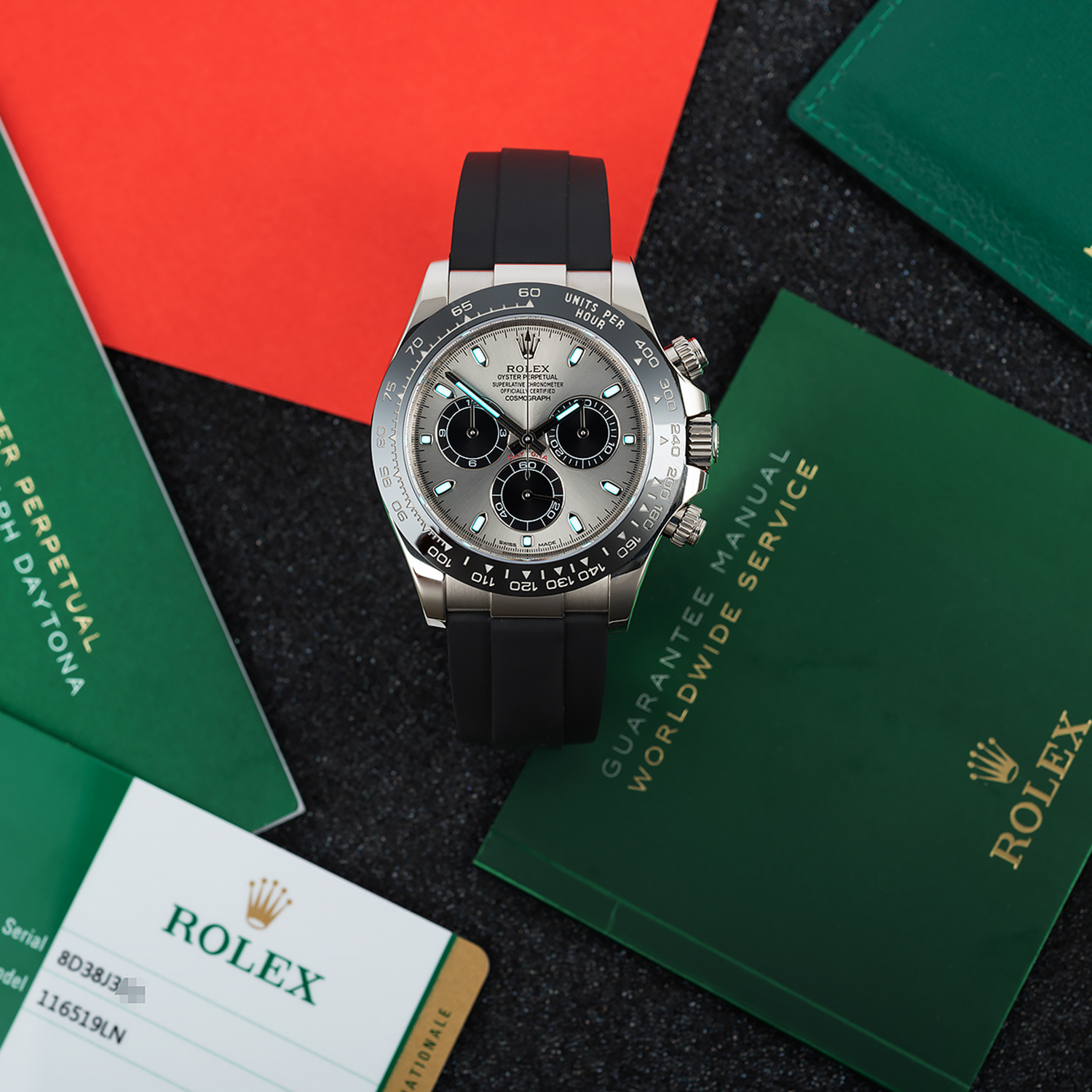 ROLEX Daytona White Gold Steel Dial Oysterflex Strap 116519ln-0027