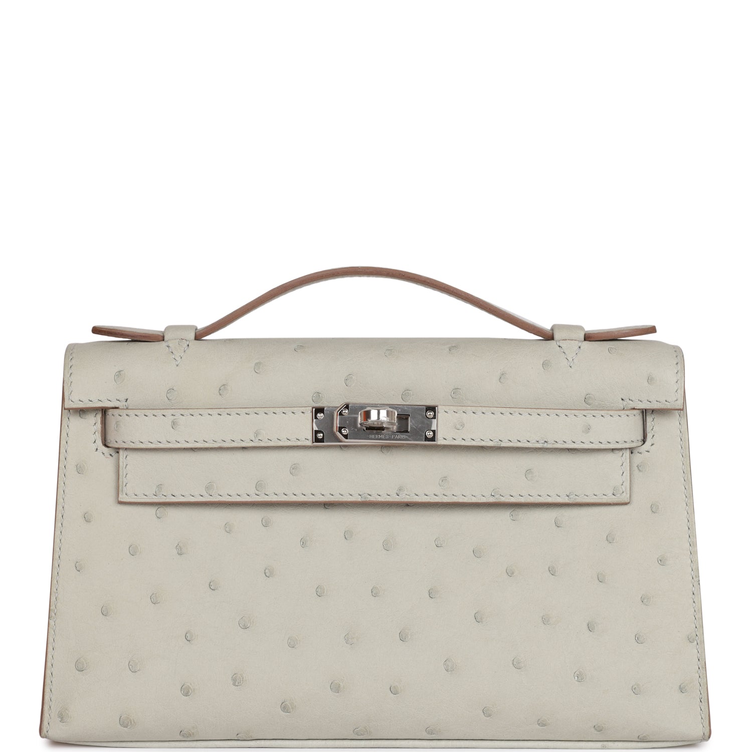 Hermès Kelly Pochette Gris Perle Ostrich Palladium Hardware