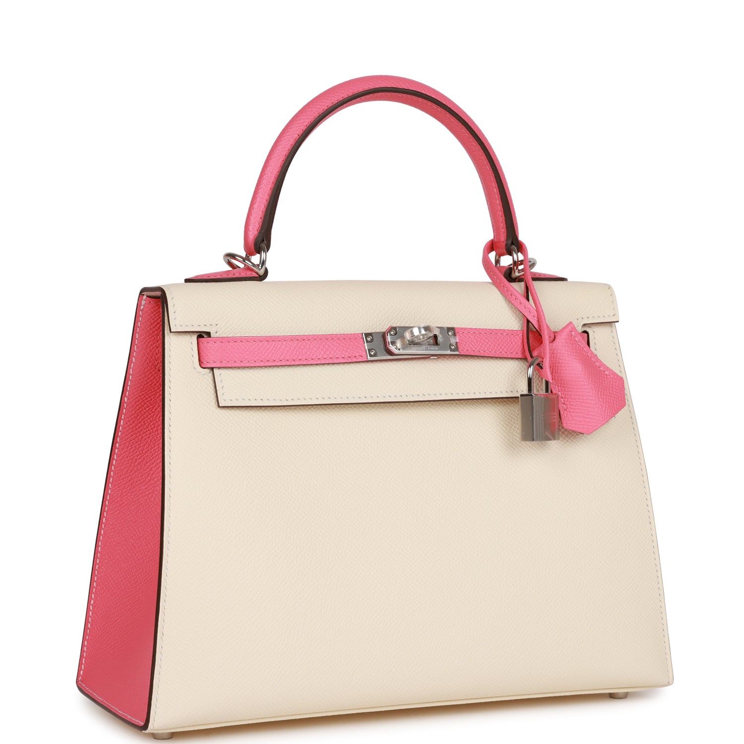 Hermès Special Order (HSS) Kelly Sellier 25 Nata and Rose Azalee Epsom Palladium Hardware