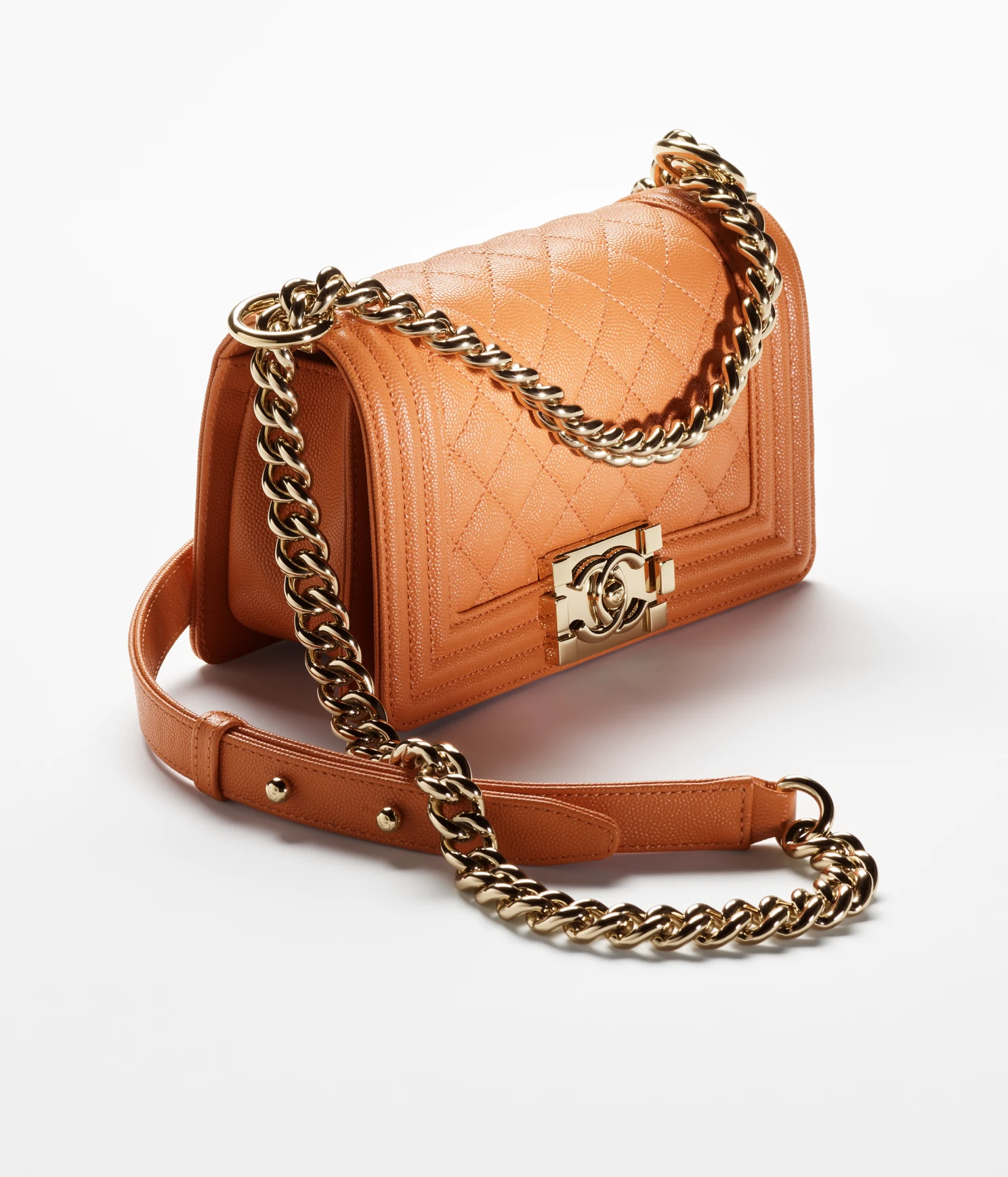 SMALL BOY CHANEL HANDBAG Grained Calfskin & Gold-Tone Metal Orange