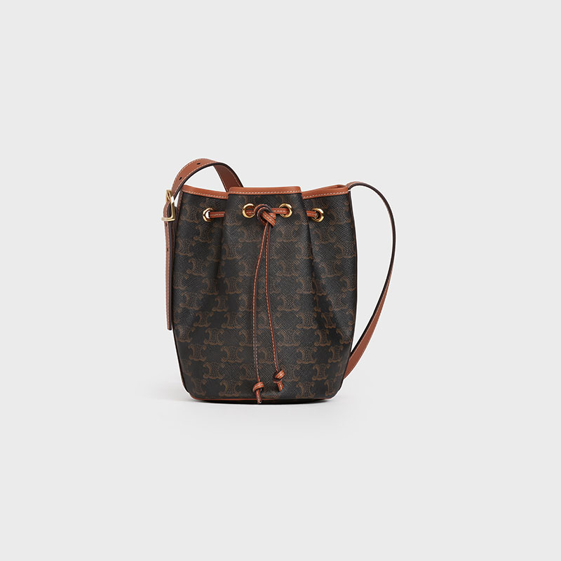 SMALL DRAWSTRING BAG IN TRIOMPHE CANVAS AND CALFSKIN