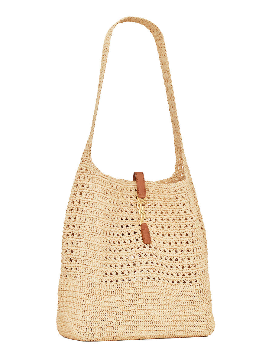 YSL Hobo Raffia Bag in Crochet and Smooth Leather