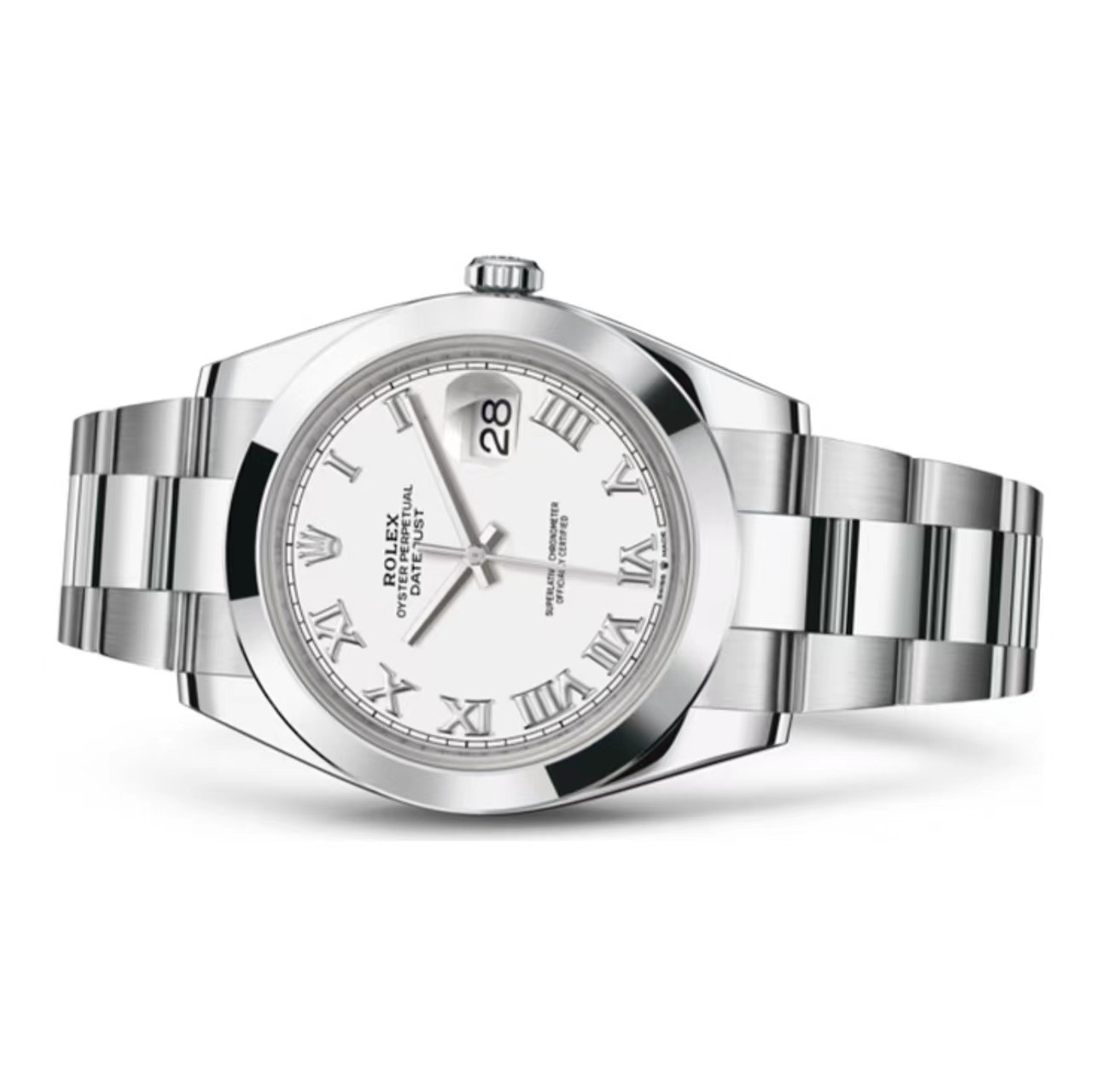 ROLEX Datejust 41mm 2023 Smooth White Roman Dial Oyster Bracelet 126300 NEW