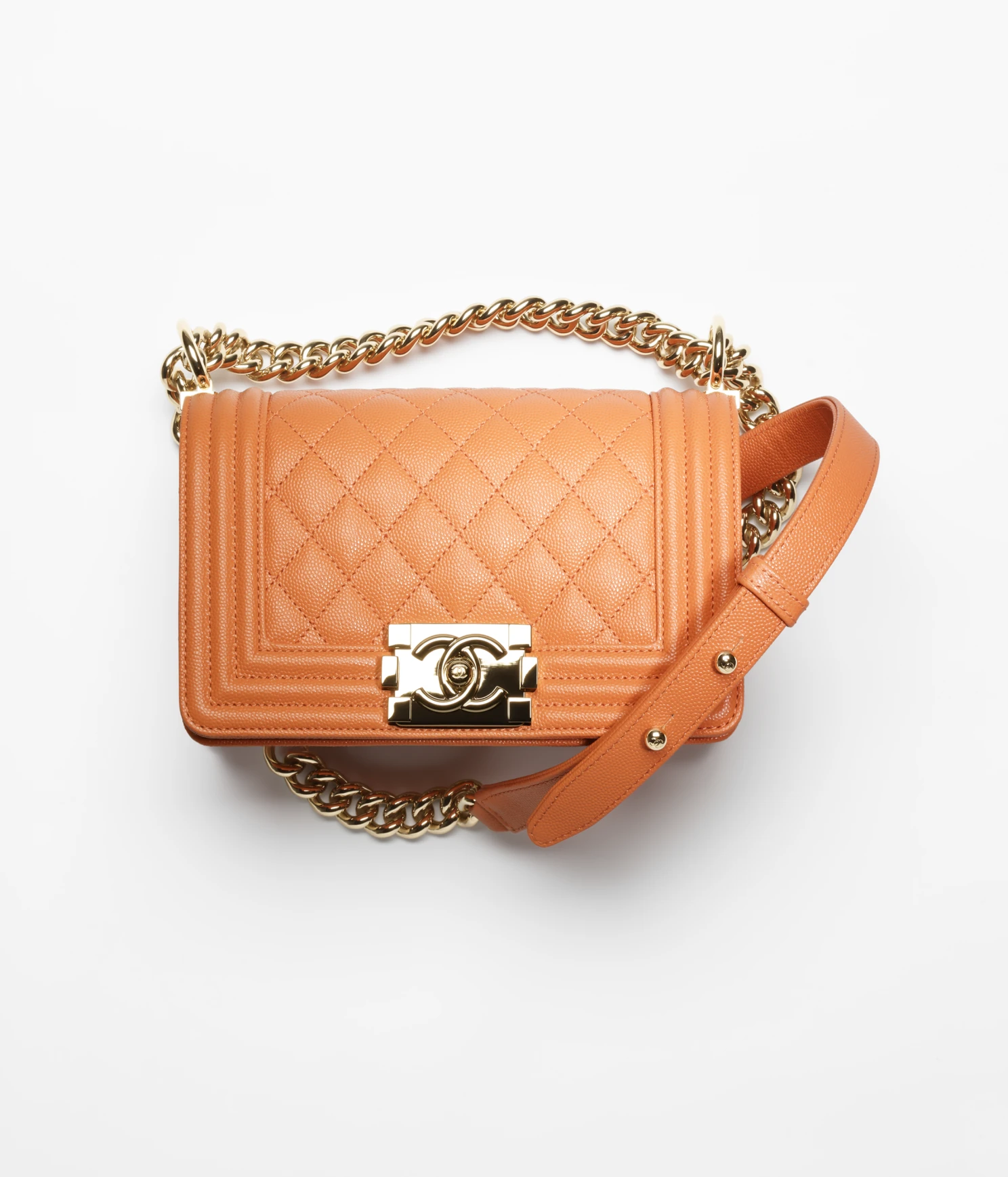SMALL BOY CHANEL HANDBAG Grained Calfskin & Gold-Tone Metal Orange