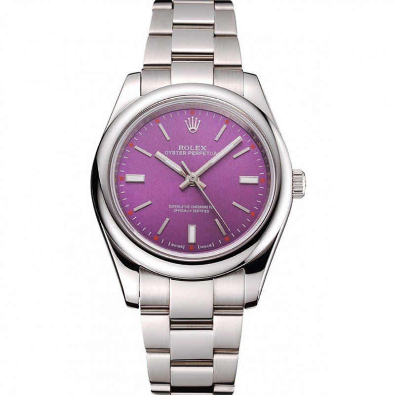 ROLEX Oyster Perpetual Red Grape Dial Stainless Steel Case And Bracelet